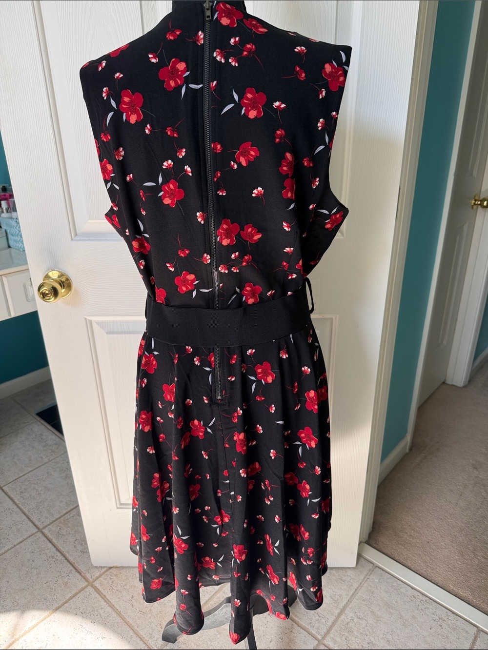 City Chic Black Belted Dress with Red Floral Print - Picture 6 of 6